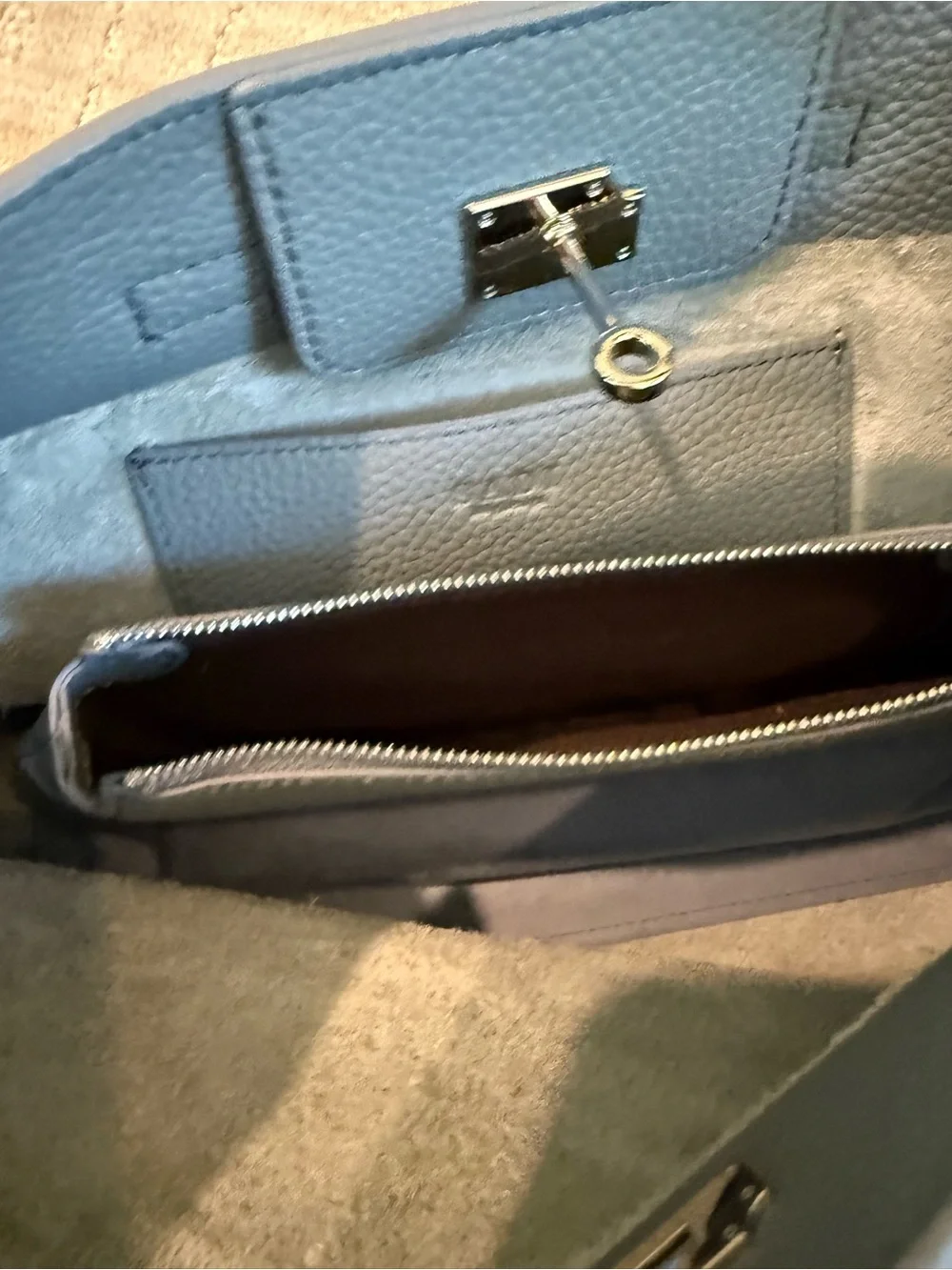Elegant Blue Leather Top-Handle Satchel